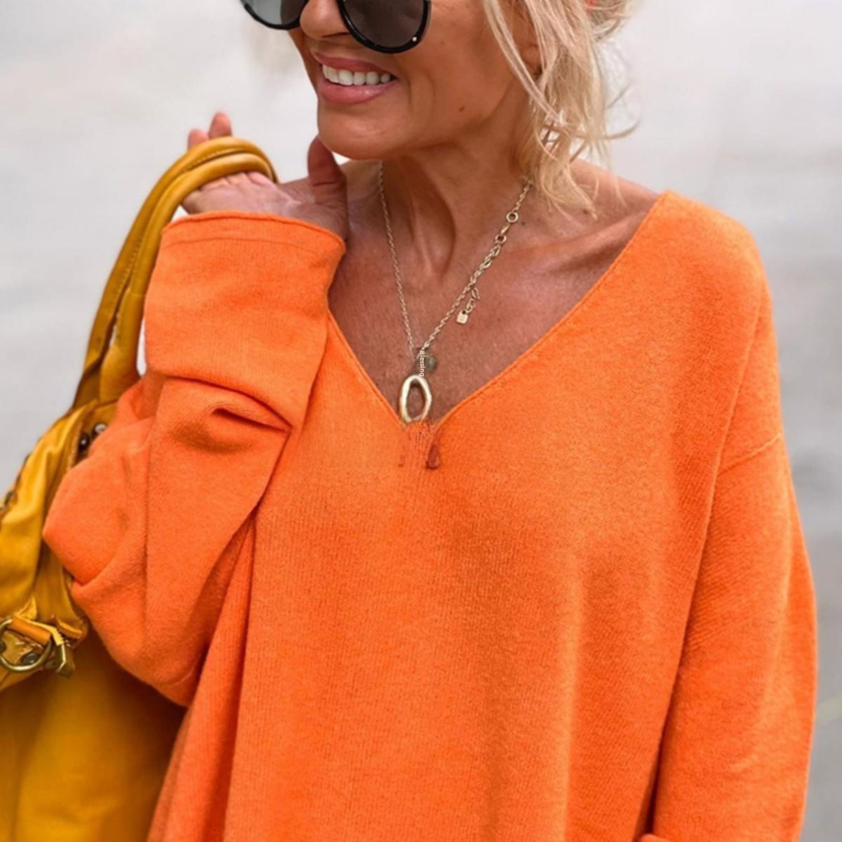 Женский повседневный трикотажный свитер с V-образным вырезом и длинными рукавами - удобный и универсальный однотонный топ S оранжевый
Женский повседневный трикотажный свитер с V-образным вырезом и длинными рукавами - удобный и универсальный однотонный топ S оранжевый