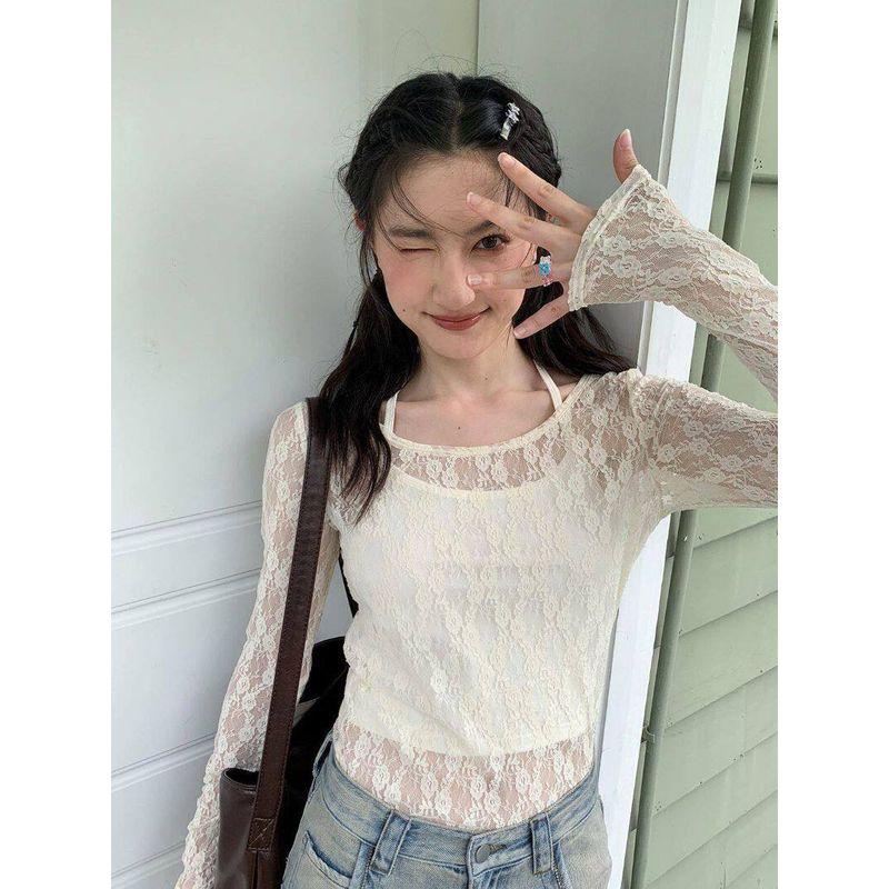 2026 Summer New Sweet and Spicy Hollow Lace Shirt for Women, Long-Sleeved Thin Pure Desire Sexy Sun Protection Cover-Up Top Apricot color One size
2026 Summer New Sweet and Spicy Hollow Lace Shirt for Women, Long-Sleeved Thin Pure Desire Sexy Sun Protection Cover-Up Top Apricot color One size