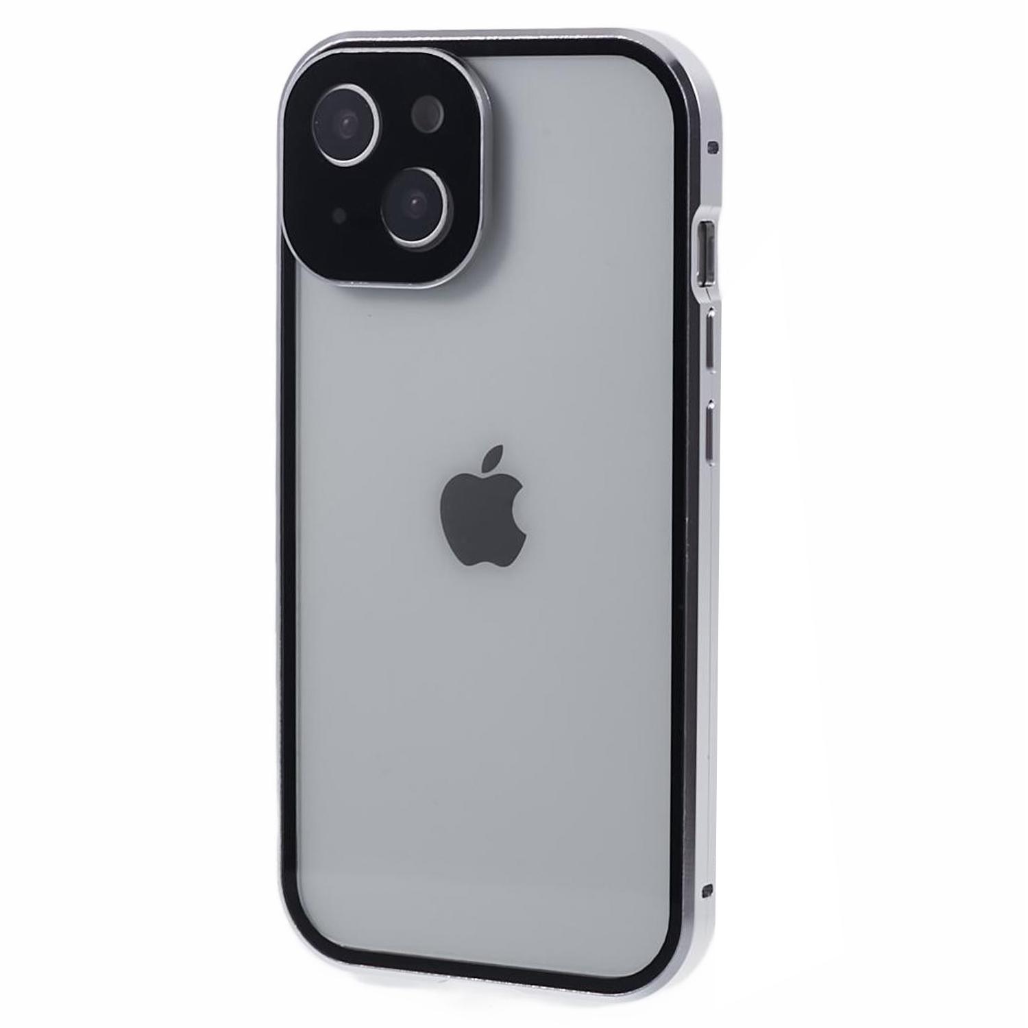 For iPhone 14 Plus Double-Sided Tempered Glass Phone Case with Magnetic Adsorption Metal Frame Silver
For iPhone 14 Plus Double-Sided Tempered Glass Phone Case with Magnetic Adsorption Metal Frame Silver