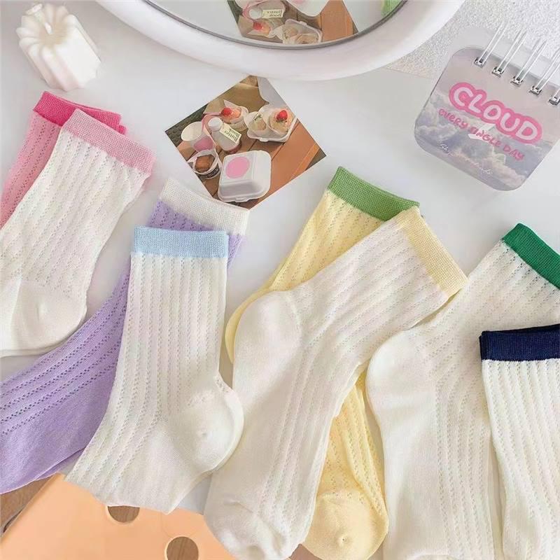 Women s Cute Summer Mesh Mid-Calf Candy Color Socks - Trendy, Thin, Hollow Design, Japanese Sweet Style White Socks with Light Blue Edge
Women s Cute Summer Mesh Mid-Calf Candy Color Socks - Trendy, Thin, Hollow Design, Japanese Sweet Style White Socks with Light Blue Edge
