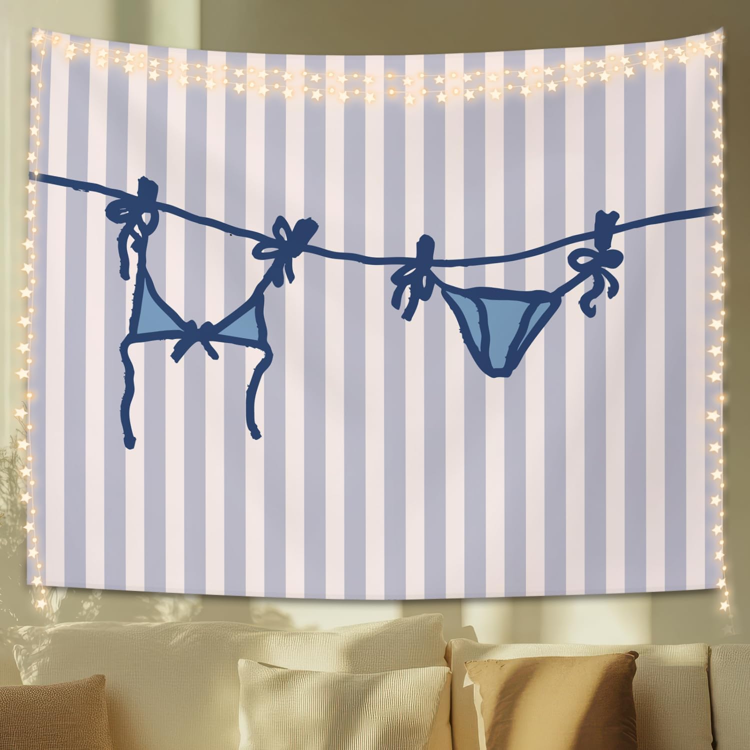 Blue Bikini Tapestry Preppy Coastal Wall Art Striped Beachy Decor for Dorm Bedroom 50x60 Inches 74x94cm(29x37in)
Blue Bikini Tapestry Preppy Coastal Wall Art Striped Beachy Decor for Dorm Bedroom 50x60 Inches 74x94cm(29x37in)