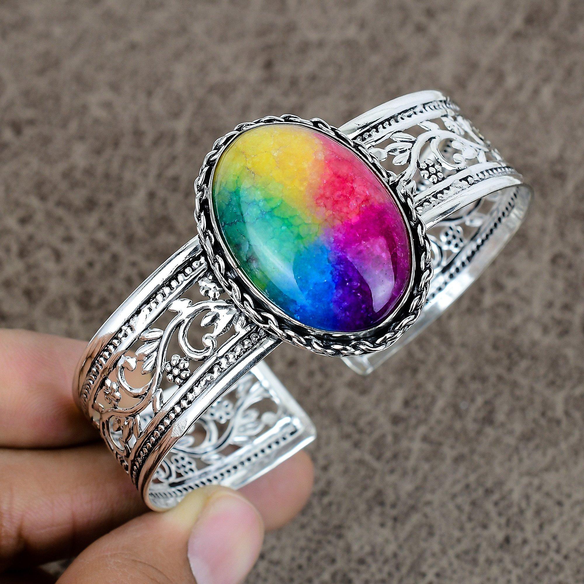 Rainbow Solar Quartz Gemstone 925 Sterling Silver Cuff Bangle Adjustable KKG-187
Rainbow Solar Quartz Gemstone 925 Sterling Silver Cuff Bangle Adjustable KKG-187