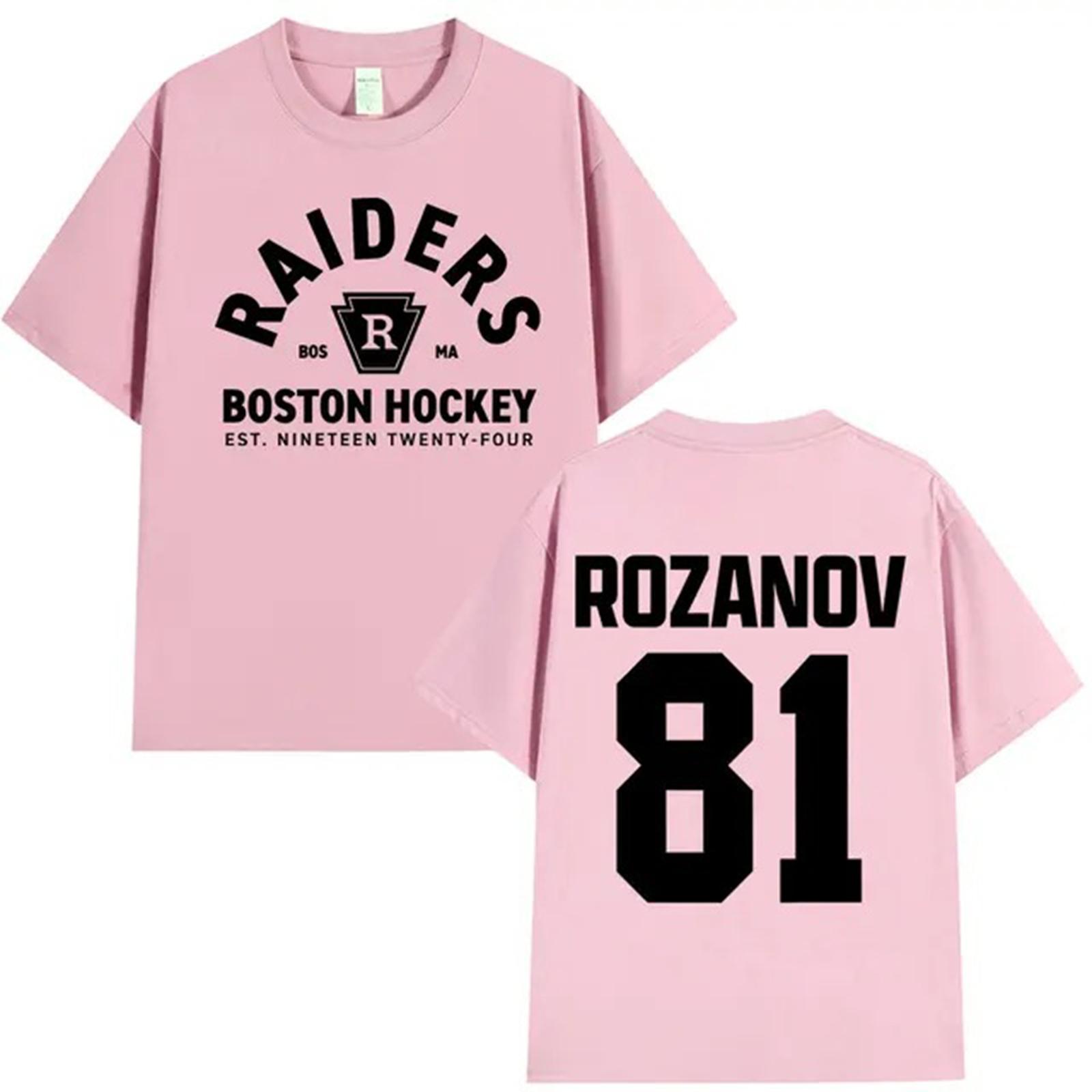 Casual Short Sleeve Crewneck T Shirt with Boston Hockey Graphic Raiders Front and Rozanov 81 Back Unisex Fit Comfortable Cotton Top XXL рожевий
Casual Short Sleeve Crewneck T Shirt with Boston Hockey Graphic Raiders Front and Rozanov 81 Back Unisex Fit Comfortable Cotton Top XXL рожевий