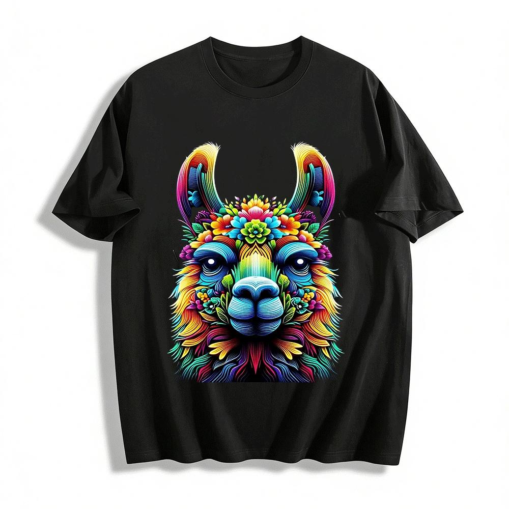 Colorful Floral Alpaca Print Casual Short Sleeve Top Pure cotton T-shirt XXS
Colorful Floral Alpaca Print Casual Short Sleeve Top Pure cotton T-shirt XXS