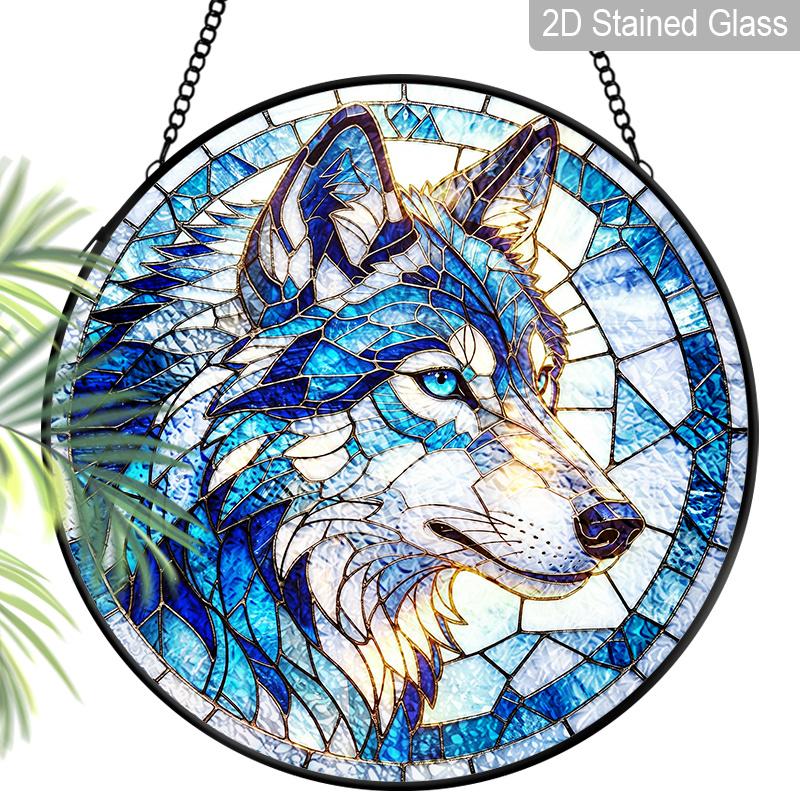 2D Flat Stained Glass Blue Wolf Window Decoration, 7.87inches Cool Design Colored Glass Plate with Chain, Charming Spring Summer Sun Catcher Home 7.87inch
2D Flat Stained Glass Blue Wolf Window Decoration, 7.87inches Cool Design Colored Glass Plate with Chain, Charming Spring Summer Sun Catcher Home 7.87inch
