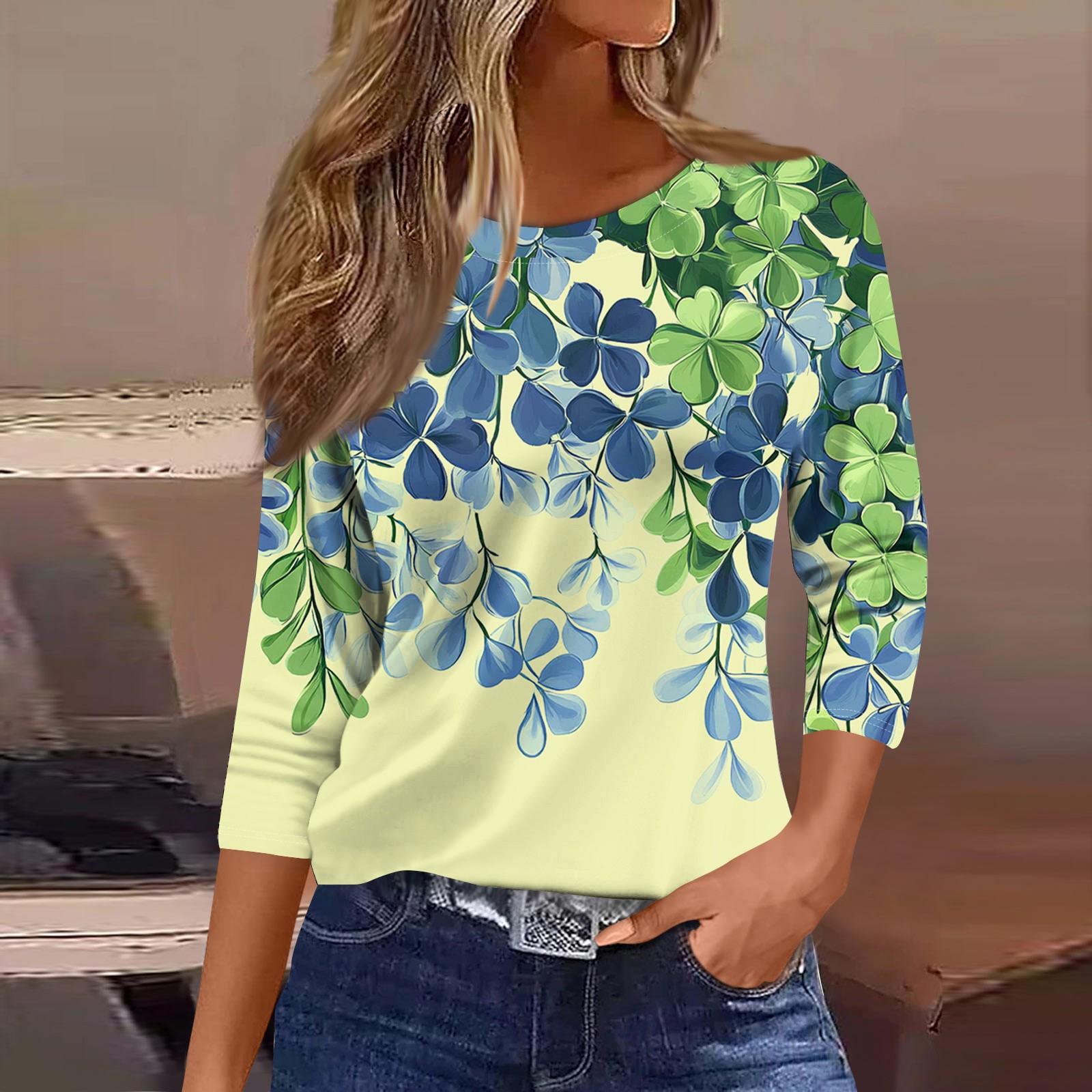 Женские топы с рукавами 3/4, цветочный принт, винтажная мода, повседневные свободные рубашки с круглым вырезом больших размеров XL жёлтый
