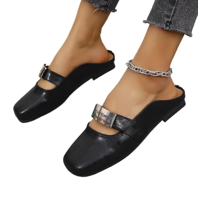 Мода 2025 Лето Женские шлепанцы с закрытым носком больших размеров для улицы, с металлической отделкой, на низком каблуке, для модных повседневных лаконичных сандалий 42 чёрный
Мода 2025 Лето Женские шлепанцы с закрытым носком больших размеров для улицы, с металлической отделкой, на низком каблуке, для модных повседневных лаконичных сандалий 42 чёрный