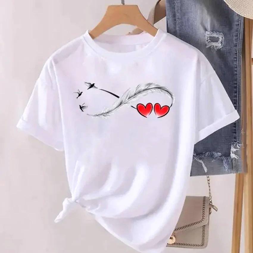 Love Heart Feather Trend Women Fashion Clothing Graphic Tshirts Clothes Print Female Shirt Short Sleeve Lady Casual Summer Top S
Love Heart Feather Trend Women Fashion Clothing Graphic Tshirts Clothes Print Female Shirt Short Sleeve Lady Casual Summer Top S