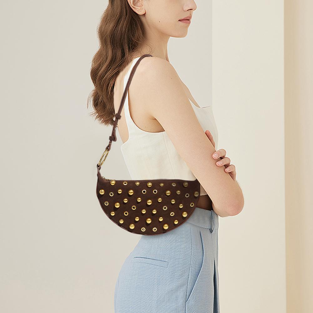 Women Metal Stud Handbag Large Capacity Rivet Crescent Bag Wear Resist Vintage Sling Bag Travel Shopping Work Bag кофейный
Women Metal Stud Handbag Large Capacity Rivet Crescent Bag Wear Resist Vintage Sling Bag Travel Shopping Work Bag кофейный