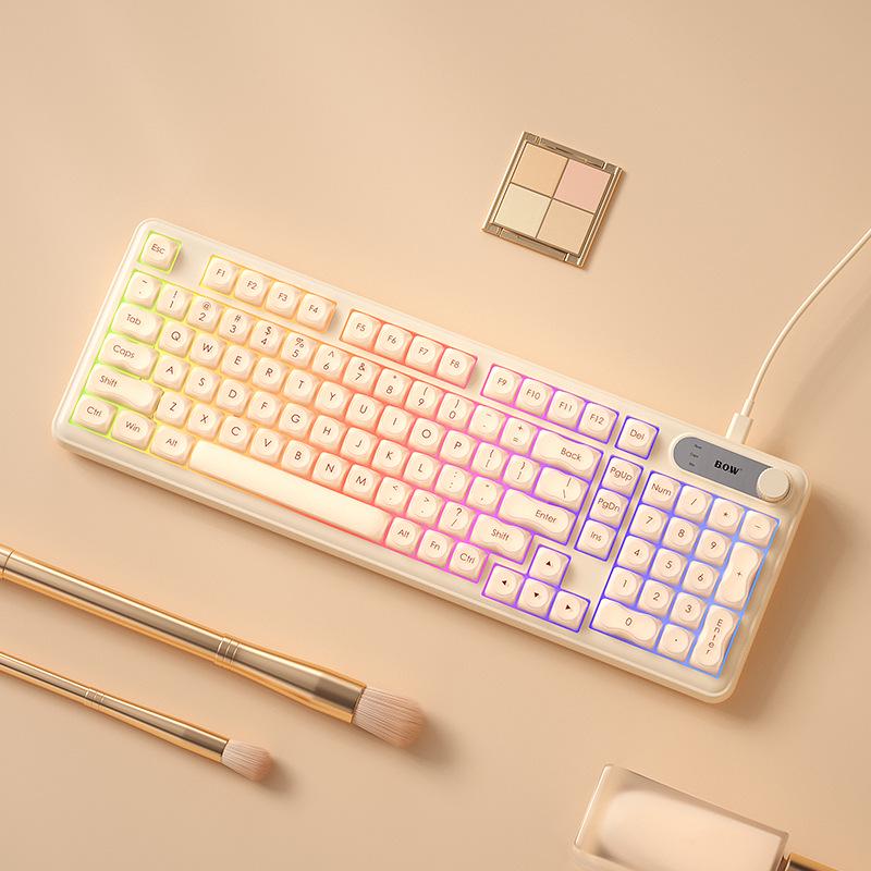 BOW Hangshi Multi-Mode Backlit Bluetooth Keyboard with Lipstick Foundation Design for Women, Mechanical Feel, and Wireless/Wired Options
BOW Hangshi Multi-Mode Backlit Bluetooth Keyboard with Lipstick Foundation Design for Women, Mechanical Feel, and Wireless/Wired Options