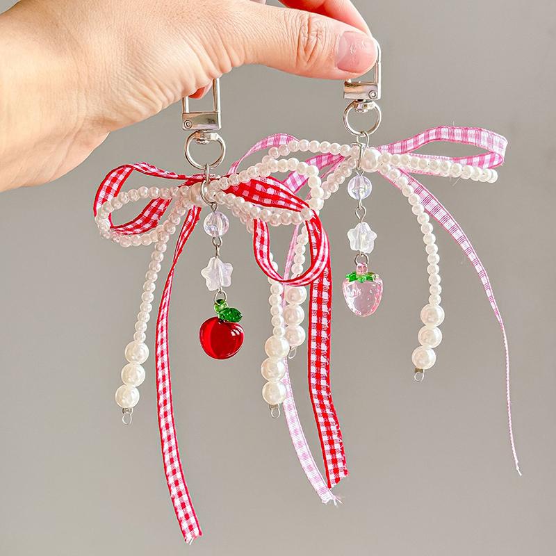 Sweet Plaid Ribbon Keychain Strawberry Charm Keyring Bowknot Pearl Phone Pendant Jewelry For Girl Women Gift Bag Decoration червоний
Sweet Plaid Ribbon Keychain Strawberry Charm Keyring Bowknot Pearl Phone Pendant Jewelry For Girl Women Gift Bag Decoration червоний