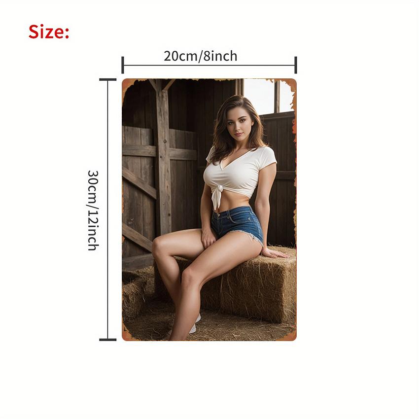 HD Metal Tin Sign Alluring Country Woman in White Crop Top Denim Shorts Rustic Barn Hay Bale Scene Vintage Wall Art Plaque Ret 20x30cm(7.8x11.8inch)
HD Metal Tin Sign Alluring Country Woman in White Crop Top Denim Shorts Rustic Barn Hay Bale Scene Vintage Wall Art Plaque Ret 20x30cm(7.8x11.8inch)