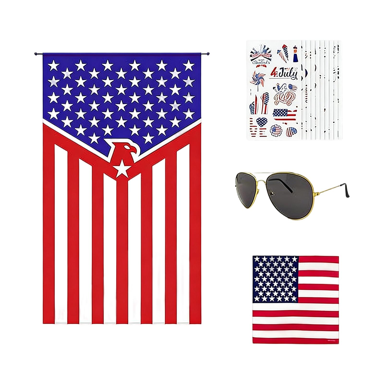American Flag Clothing Cape Sunglasses Band Patriotic Sticker Set Independence Day
American Flag Clothing Cape Sunglasses Band Patriotic Sticker Set Independence Day