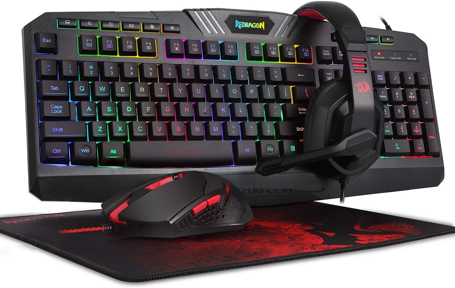 Redragon S101 Gaming Keyboard Gaming Mouse Mouse Pad Gaming Headset Set Wired RGB Backlit DPI Adjustable Mouse All-in-One PC Gamer Bundle (Black)
Redragon S101 Gaming Keyboard Gaming Mouse Mouse Pad Gaming Headset Set Wired RGB Backlit DPI Adjustable Mouse All-in-One PC Gamer Bundle (Black)
