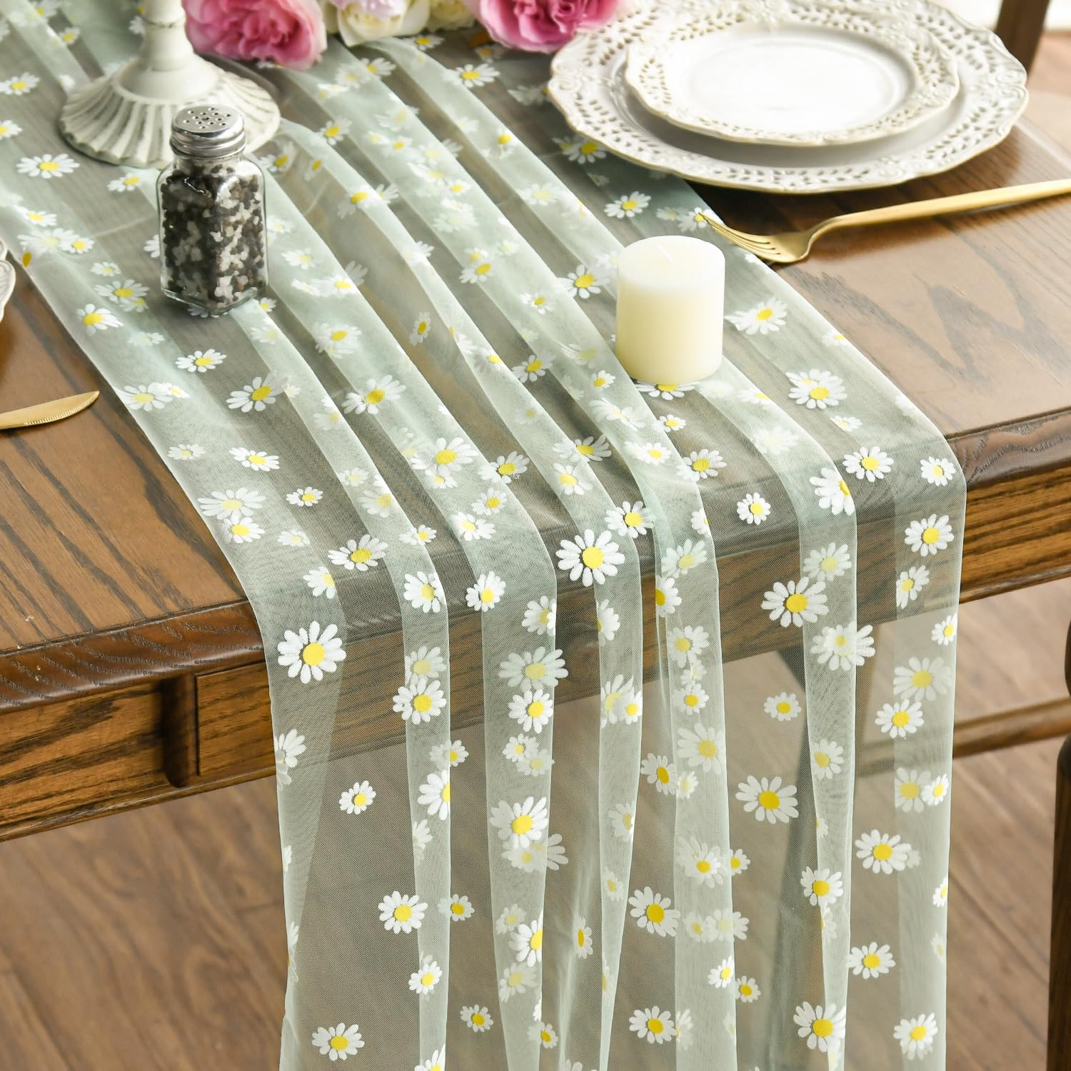 Green Daisy Mesh Gauze Table Runner, Fresh Style Sheer Chiffon Mesh Flower Dining Table Decoration For Christmas Wedding Party 75cmX180cm зелений
Green Daisy Mesh Gauze Table Runner, Fresh Style Sheer Chiffon Mesh Flower Dining Table Decoration For Christmas Wedding Party 75cmX180cm зелений