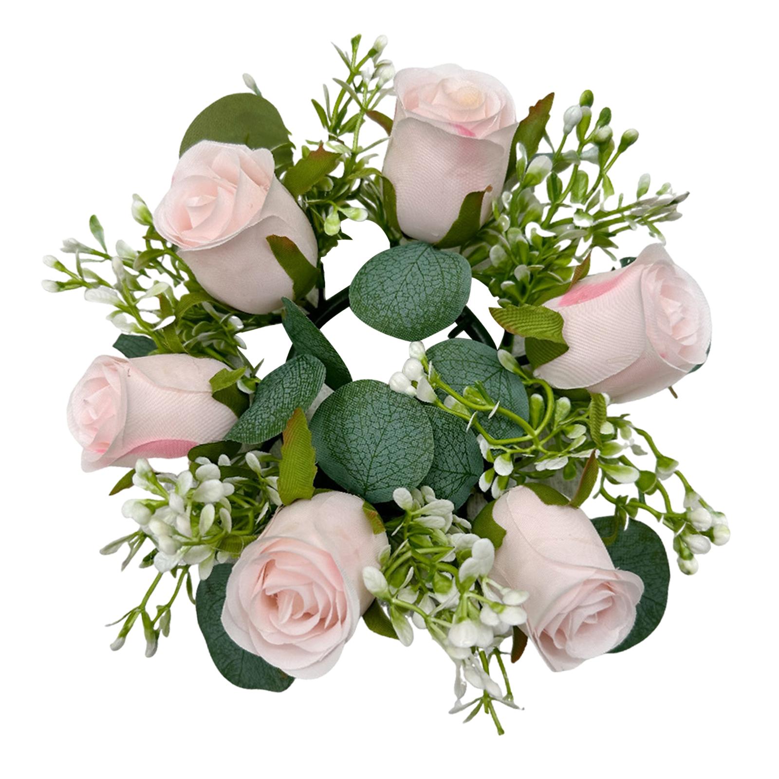 Кольцо для столбовой свечи Венок Подсвечник для столбовой свечи Зелень Фермерский венок для стола Пасха Гостиная Хэллоуин Украшение светло-розовый