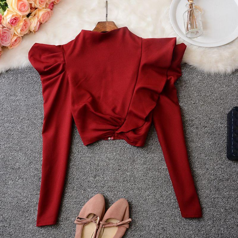 Fashion Ins Trendy Scheming Top Women s Stylish Ruffles Ruched Silm Short Western Style Puff Sleeves Bottoming Shirt Burgundy L
Fashion Ins Trendy Scheming Top Women s Stylish Ruffles Ruched Silm Short Western Style Puff Sleeves Bottoming Shirt Burgundy L