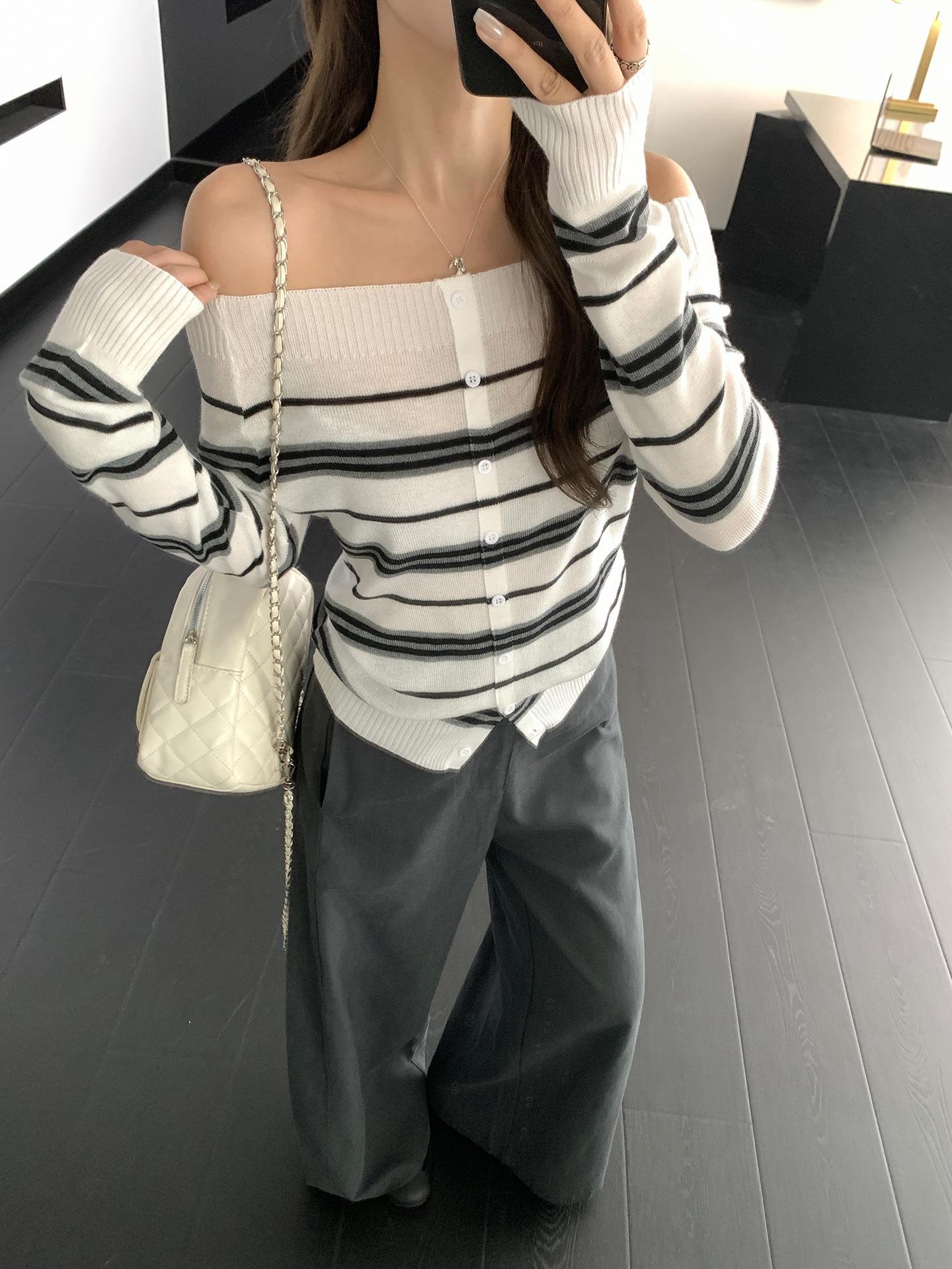 Retro striped splicing contrasting color long-sleeved knitted cardigan women s autumn single-breasted slim-fit design One size fits all
Retro striped splicing contrasting color long-sleeved knitted cardigan women s autumn single-breasted slim-fit design One size fits all