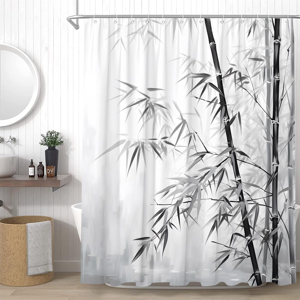 Asian Bamboo Shower Curtain Ink Painting Grey Black Leaves Chinese Japanese Rustic Vintage Watercolor Bathroom Decor Curtains W60H190(CM)-1 Pcs
Asian Bamboo Shower Curtain Ink Painting Grey Black Leaves Chinese Japanese Rustic Vintage Watercolor Bathroom Decor Curtains W60H190(CM)-1 Pcs