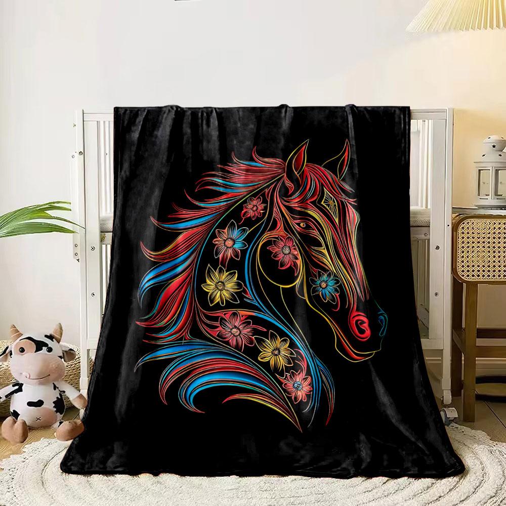 Vibrant floral horse head with flowing neon lines on a black background. for all seasons blanket lunch break throw gift 80cm x 120cm
Vibrant floral horse head with flowing neon lines on a black background. for all seasons blanket lunch break throw gift 80cm x 120cm
