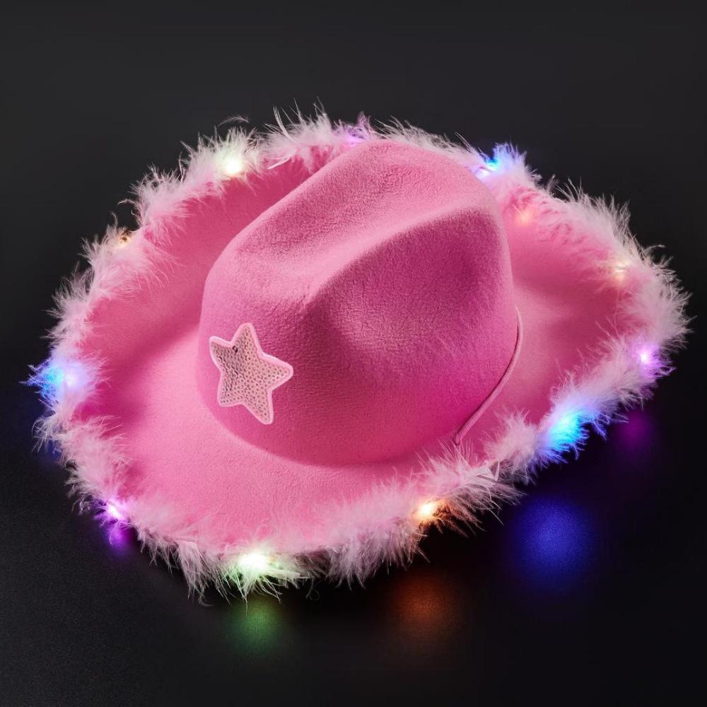 New Light Up Cowgirl Hat Feather Edge Shiny LED Cowboy Hat Five Pointed Star Hats Performance Costume Cap Birthday Party Costume
New Light Up Cowgirl Hat Feather Edge Shiny LED Cowboy Hat Five Pointed Star Hats Performance Costume Cap Birthday Party Costume