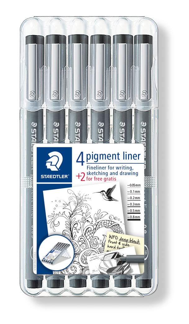 STAEDTLER Water-Based Pigment Liner Pens, Set of 6, 308 SB6P
STAEDTLER Water-Based Pigment Liner Pens, Set of 6, 308 SB6P
