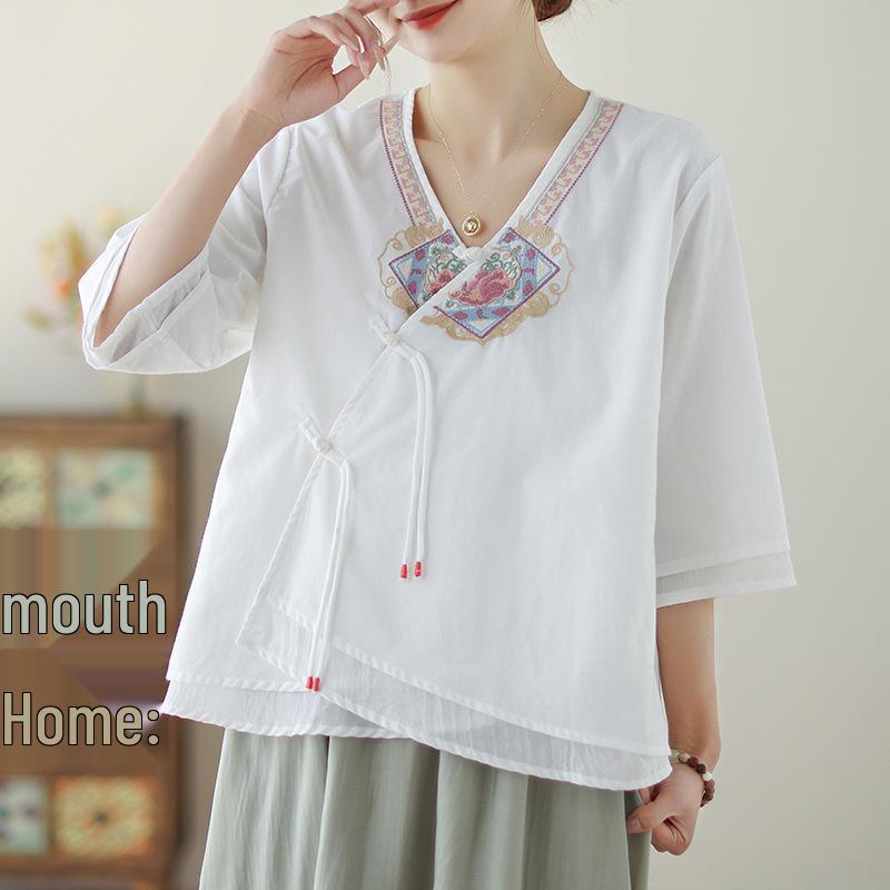 Summer Retro V-Neck Asymmetric Frog Button Cotton Linen Women s Top Large білий
Summer Retro V-Neck Asymmetric Frog Button Cotton Linen Women s Top Large білий