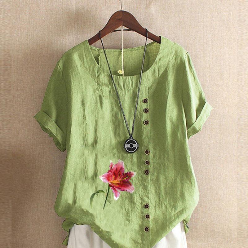 Женская модная футболка с коротким рукавом с цветочным принтом, свободная хлопковая рубашка, повседневная свободная летняя блузка, топы больших размеров 5XL зелёный
Женская модная футболка с коротким рукавом с цветочным принтом, свободная хлопковая рубашка, повседневная свободная летняя блузка, топы больших размеров 5XL зелёный