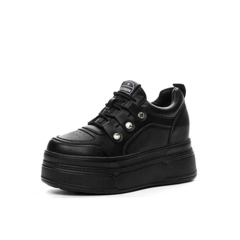 Fujin 9 см микрофибра натуральная кожа вулканизированная летняя брендовая удобная весенне-осенняя платформа женские толстые кроссовки мокасины 40 чёрный