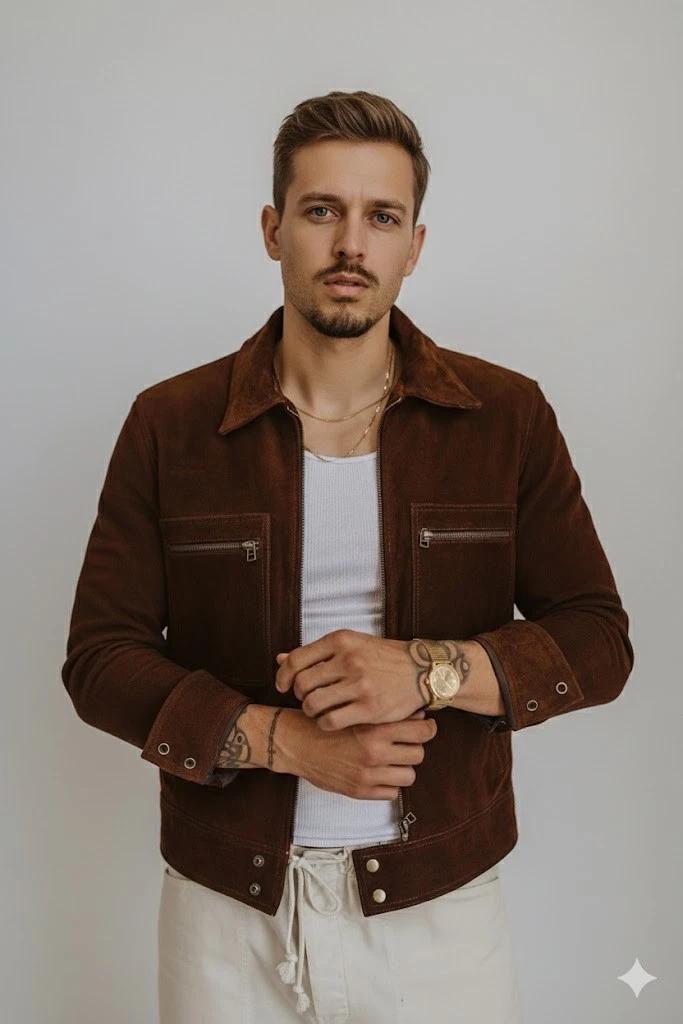 Suede Lambskin Leather Stylish Men s Handmade Brown Jacket Soft Genuine Biker 3XL коричневий
Suede Lambskin Leather Stylish Men s Handmade Brown Jacket Soft Genuine Biker 3XL коричневий