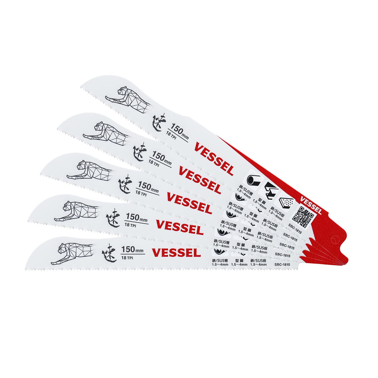 VESSEL Лезвие для сабельной пилы Cheetah Metal для металлоконструкций 18 нитей Толщина лезвия Общая длина 150 мм Упаковка из 5 штук 0,9 мм SBC-1815-5
VESSEL Лезвие для сабельной пилы Cheetah Metal для металлоконструкций 18 нитей Толщина лезвия Общая длина 150 мм Упаковка из 5 штук 0,9 мм SBC-1815-5