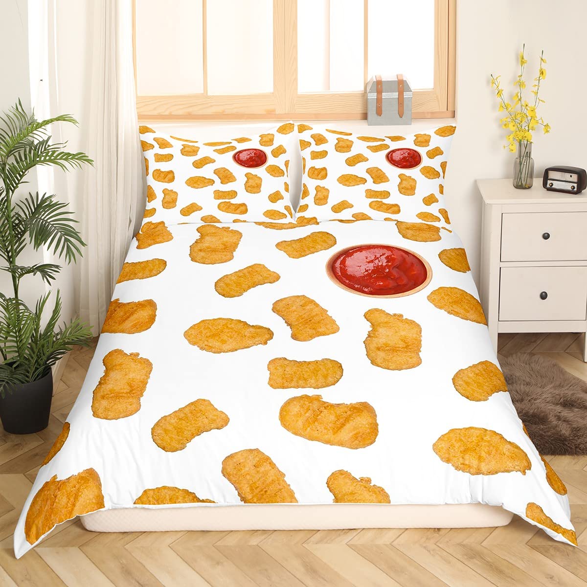 Fried Chicken Duvet Cover King Full Chicken Nuggets Print Bedding Set for Kids Snack Comforter Cover Funny Meat Food Quilt Cover AU Single(140x210cm)
Fried Chicken Duvet Cover King Full Chicken Nuggets Print Bedding Set for Kids Snack Comforter Cover Funny Meat Food Quilt Cover AU Single(140x210cm)