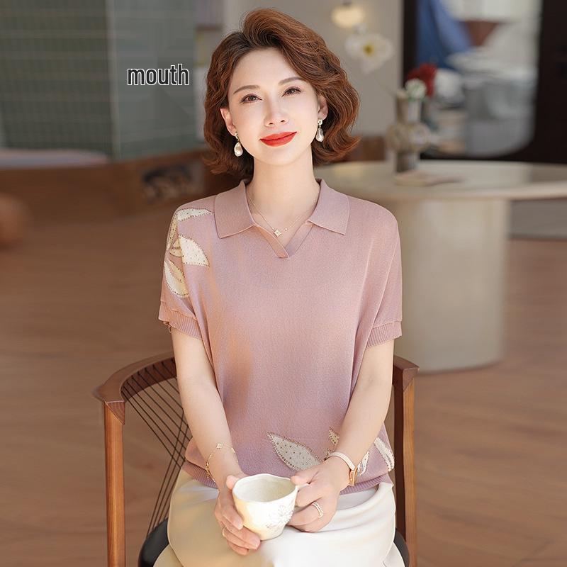 Mom s Summer Lace-Up Ice Silk Knit T-Shirt for Middle-Aged Women, New Lapel Style, Loose Fit, Lightweight Short Sleeve L (80-100 jin) рожевий/фіолетовий
Mom s Summer Lace-Up Ice Silk Knit T-Shirt for Middle-Aged Women, New Lapel Style, Loose Fit, Lightweight Short Sleeve L (80-100 jin) рожевий/фіолетовий