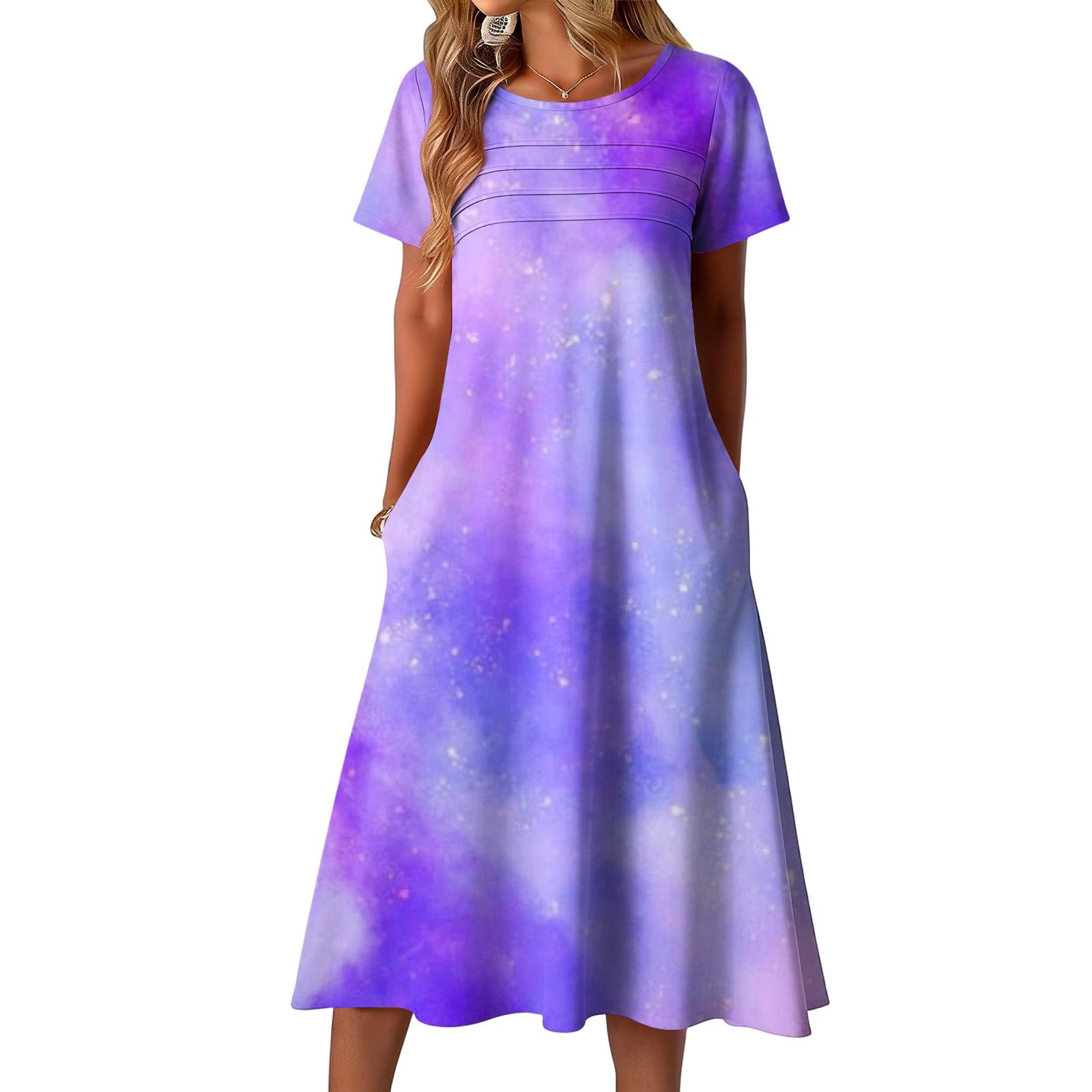 Ladies printed casual and fashionable short sleeved round neck dress L фіолетовий
Ladies printed casual and fashionable short sleeved round neck dress L фіолетовий