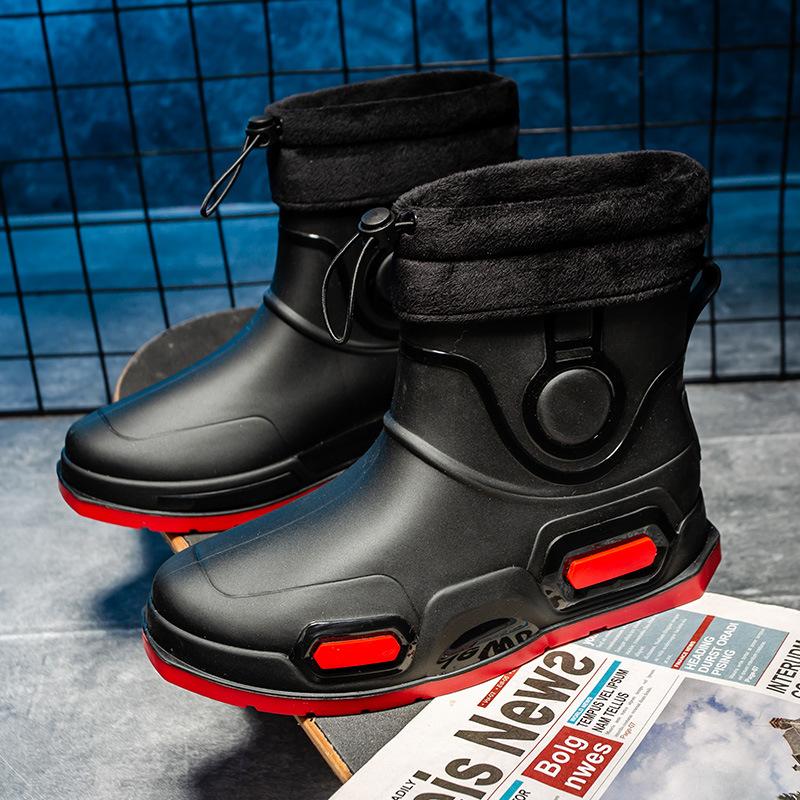 Модная дождевая обувь мужская нескользящая и водонепроницаемая новые резиновые сапоги рабочая одежда короткая резиновая обувь кухня рыбалка автомойка водная обувь 44