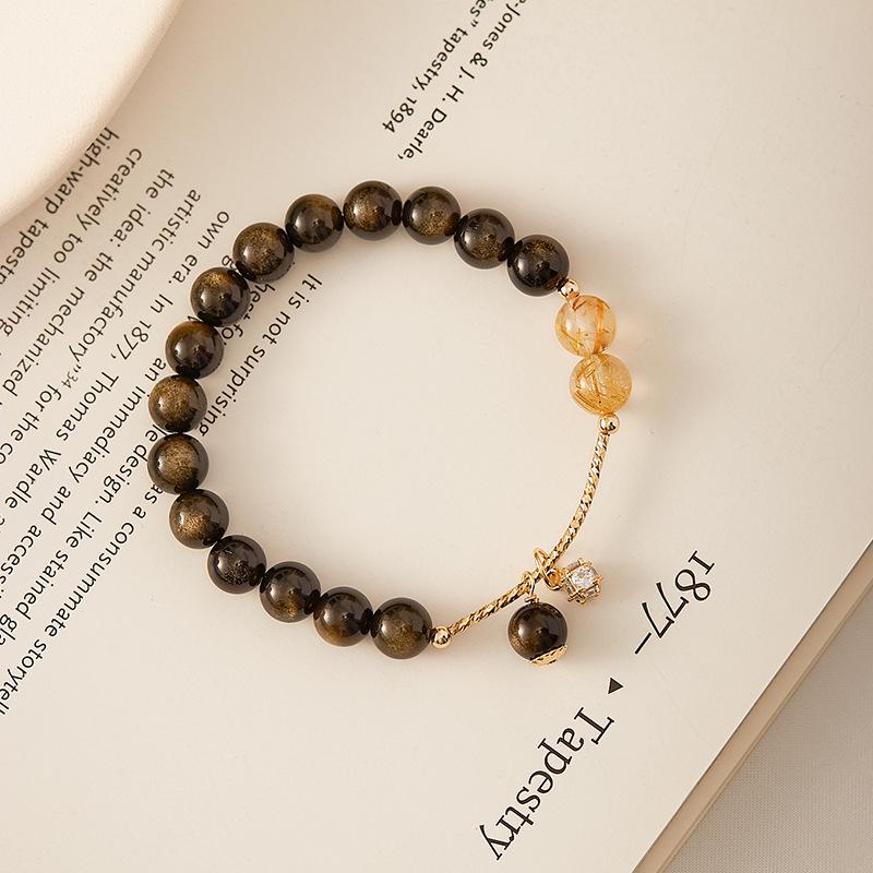 Women s Natural Gold Obsidian & Golden Rutilated Quartz Bracelet - 6mm Beaded Cat s Eye Crystal Jewelry. Obsidian Bracelet 13-14cm Wrist
Women s Natural Gold Obsidian & Golden Rutilated Quartz Bracelet - 6mm Beaded Cat s Eye Crystal Jewelry. Obsidian Bracelet 13-14cm Wrist