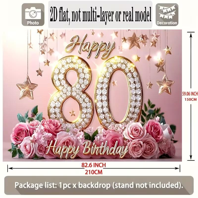 2D 80th Birthday Party Backdrop Pink Gold Floral & Star Theme Banner Decoration 47.2x31.5inch/120*80cm
2D 80th Birthday Party Backdrop Pink Gold Floral & Star Theme Banner Decoration 47.2x31.5inch/120*80cm