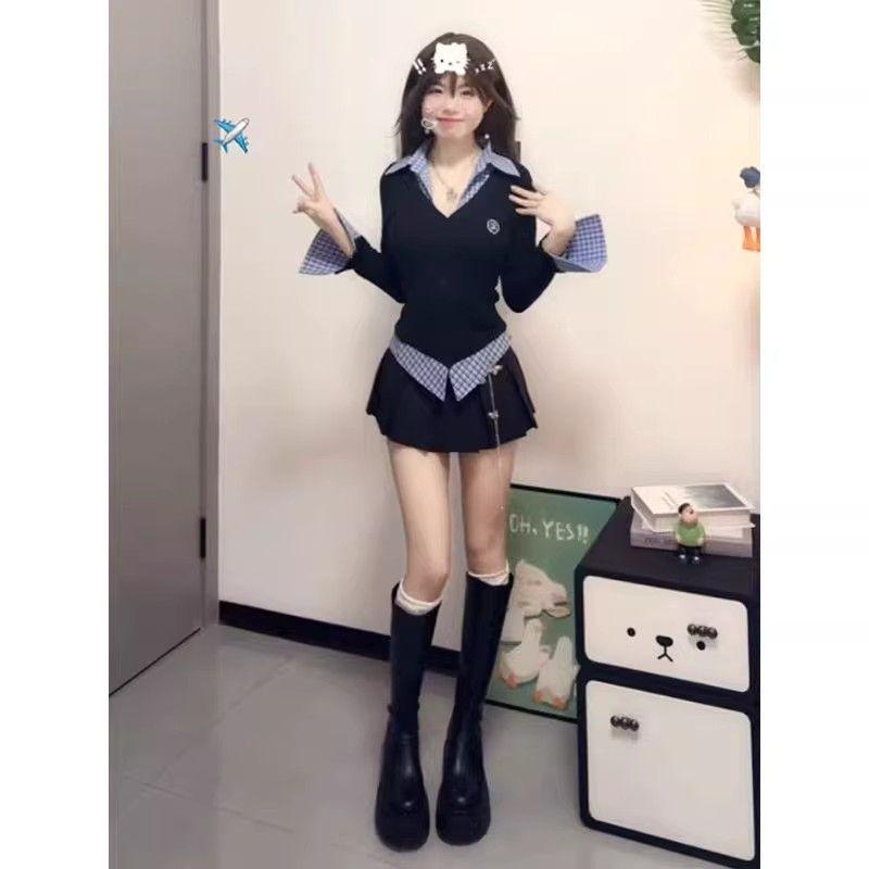 Women s Academy Style Plaid Polo Top & Pleated Skirt Set, Long Sleeve Patchwork Design, Chic Two-Piece for Spring/Autumn. XS 35-40kg
Women s Academy Style Plaid Polo Top & Pleated Skirt Set, Long Sleeve Patchwork Design, Chic Two-Piece for Spring/Autumn. XS 35-40kg