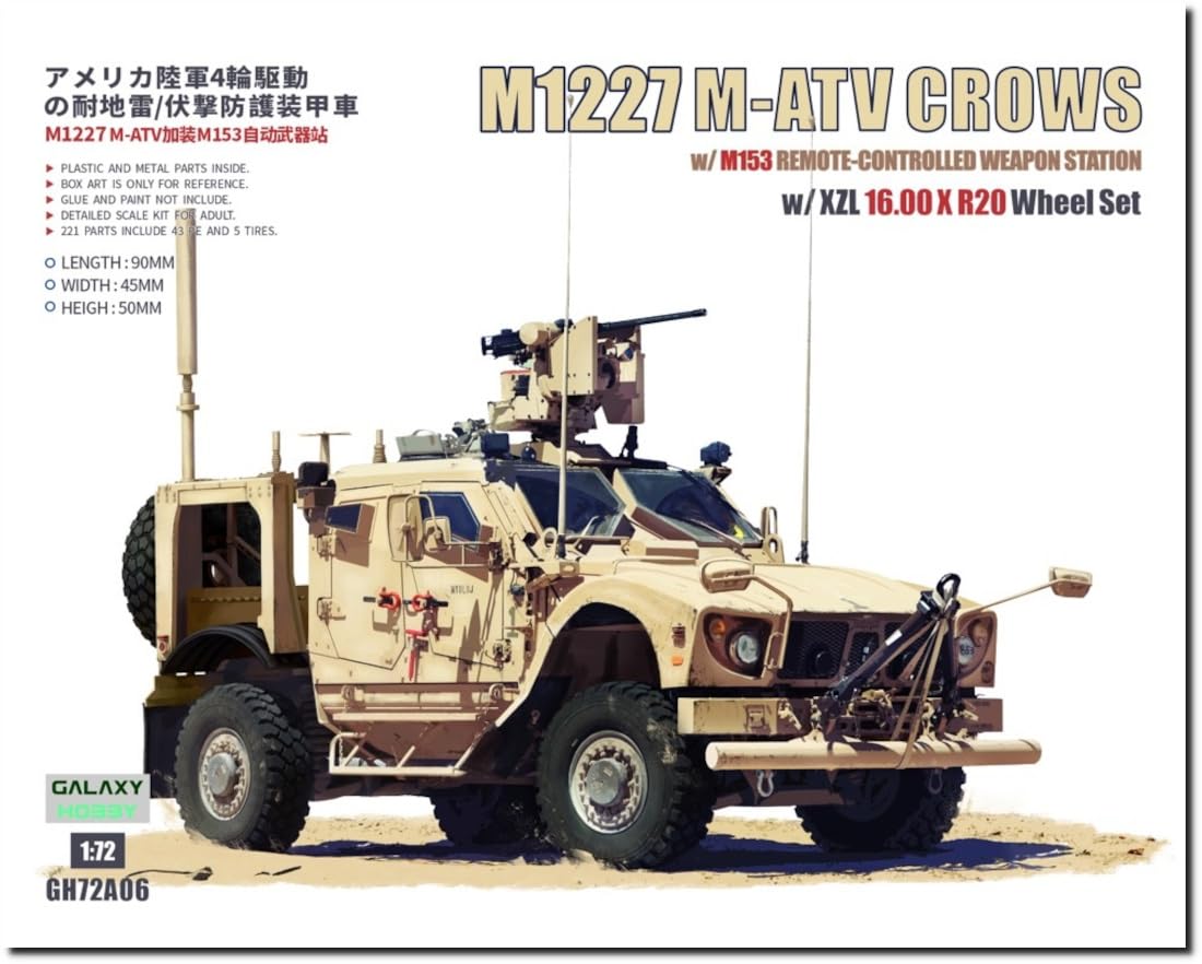 Galaxy Hobby American M1277 MRAP CROWS Plastic Model GH72A06 1/72 (M-ATV) w/M153 (Combat Vehicle)
Galaxy Hobby American M1277 MRAP CROWS Plastic Model GH72A06 1/72 (M-ATV) w/M153 (Combat Vehicle)