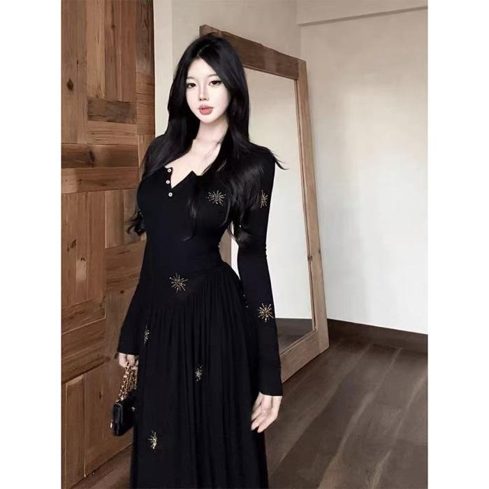 Autumn high-end wear, pure desire, sexy folds, hot diamond half-open neck dress, waist, body, super temperament S чёрный
Autumn high-end wear, pure desire, sexy folds, hot diamond half-open neck dress, waist, body, super temperament S чёрный