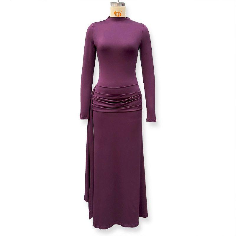Winter European and American Women s Fashion Dress, Elegant Style, Solid Color, High-Neck, Long-Sleeve, with Ribbon, Pleated, Bodycon, Stylish Gown Purple S
Winter European and American Women s Fashion Dress, Elegant Style, Solid Color, High-Neck, Long-Sleeve, with Ribbon, Pleated, Bodycon, Stylish Gown Purple S