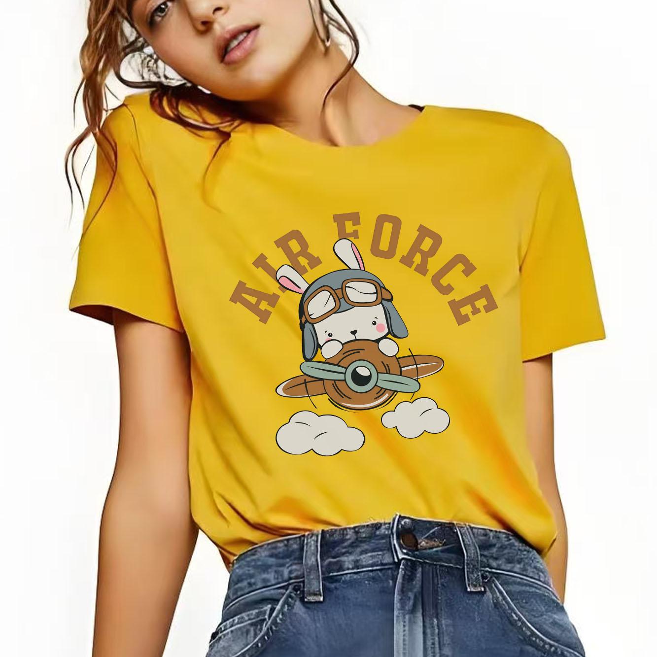 Cute rabbit flying plane cartoon printed short sleeved round neck versatile Womens Tshirt for daily casual wear S
Cute rabbit flying plane cartoon printed short sleeved round neck versatile Womens Tshirt for daily casual wear S