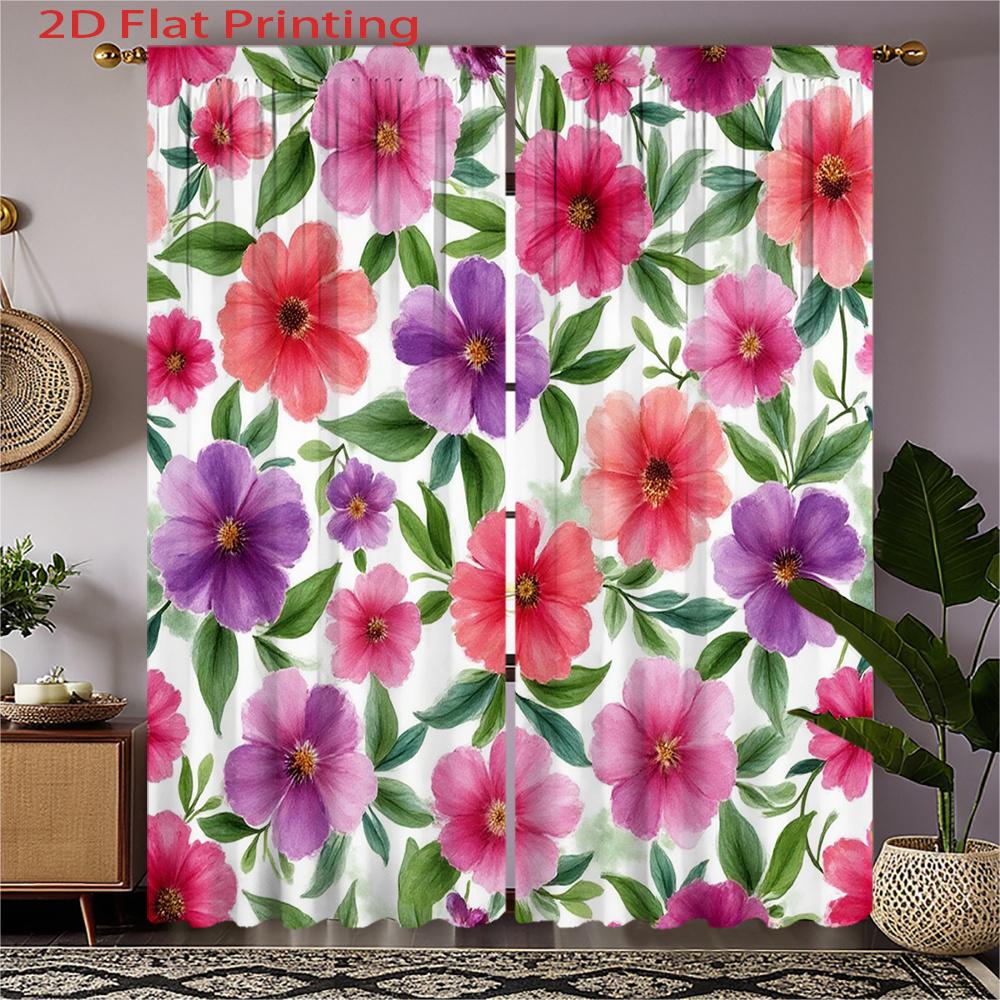 Set Of 2 Flat Printing Curtains Watercolor Floral Pattern Pink Purple Green White Background Style Wi Curtain With Rod Pocket Polyester W100*H70(CM)-Grommet top&1PCS
Set Of 2 Flat Printing Curtains Watercolor Floral Pattern Pink Purple Green White Background Style Wi Curtain With Rod Pocket Polyester W100*H70(CM)-Grommet top&1PCS