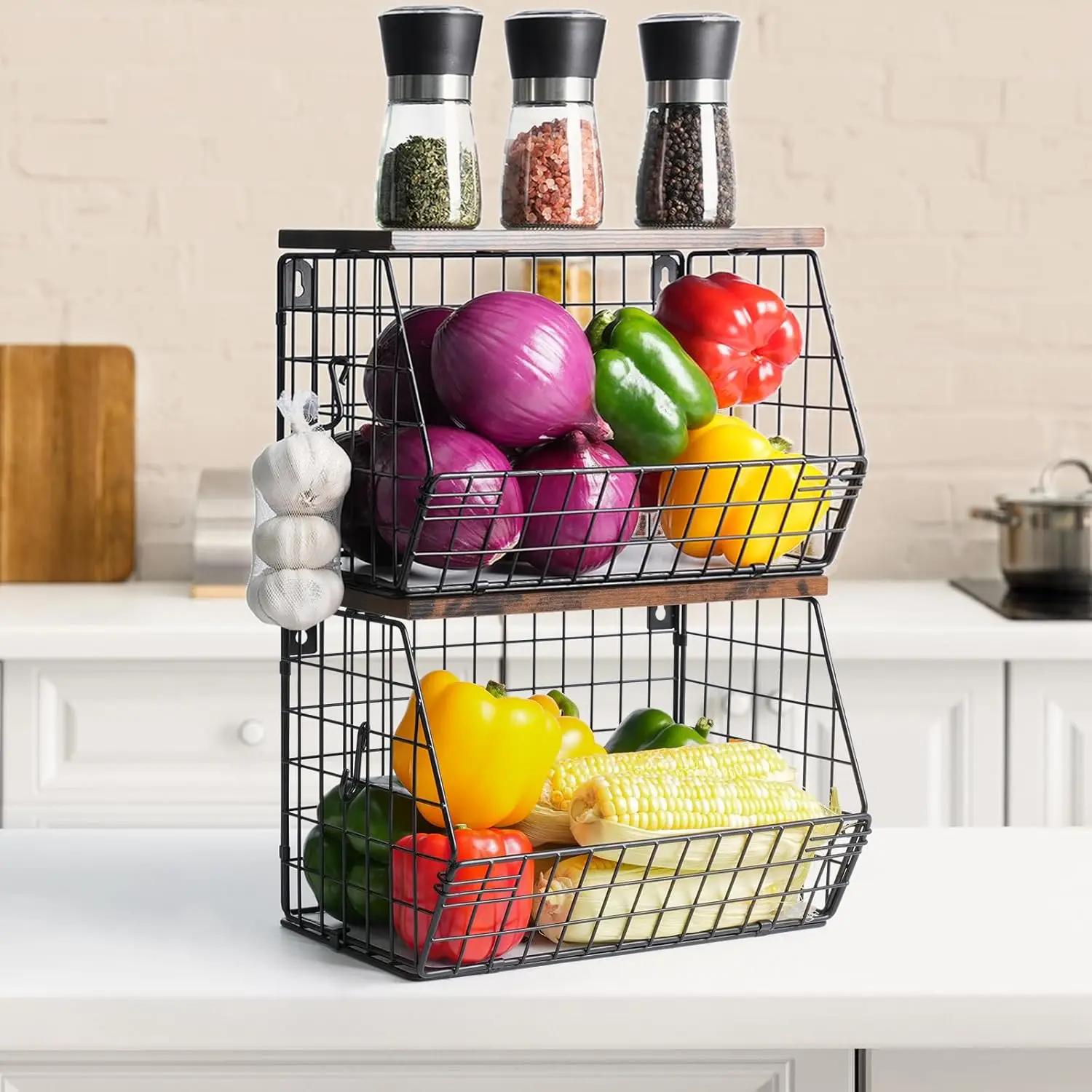 2pcs kitchen counter fruit baskets, stackable wall-mounted hanging wire baskets with wood lid and hooks for storage and display чёрный
2pcs kitchen counter fruit baskets, stackable wall-mounted hanging wire baskets with wood lid and hooks for storage and display чёрный