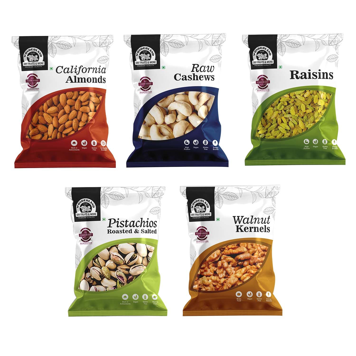 Wonderland Foods 500g (100g X 5) Dry Fruits Combo of Pistachios, Almond, Cashew, Golden Raisins & Walnut Kernel 100g Each
Wonderland Foods 500g (100g X 5) Dry Fruits Combo of Pistachios, Almond, Cashew, Golden Raisins & Walnut Kernel 100g Each