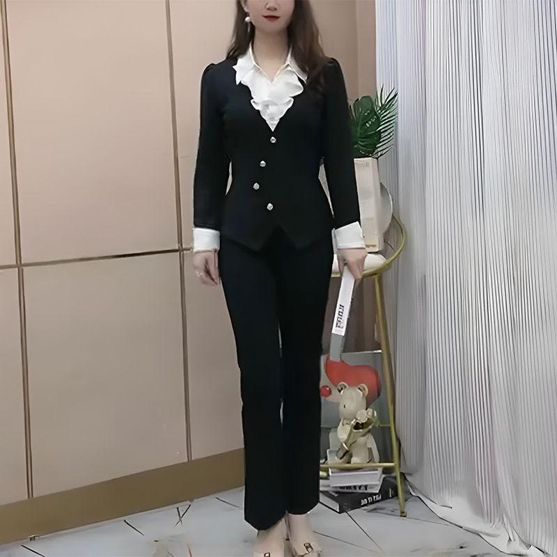 Spring 2025 Fashionable Slimming Spliced Two-Piece Set: Shirt Collar Top & Pants. 2XL (125-135 jin)
Spring 2025 Fashionable Slimming Spliced Two-Piece Set: Shirt Collar Top & Pants. 2XL (125-135 jin)