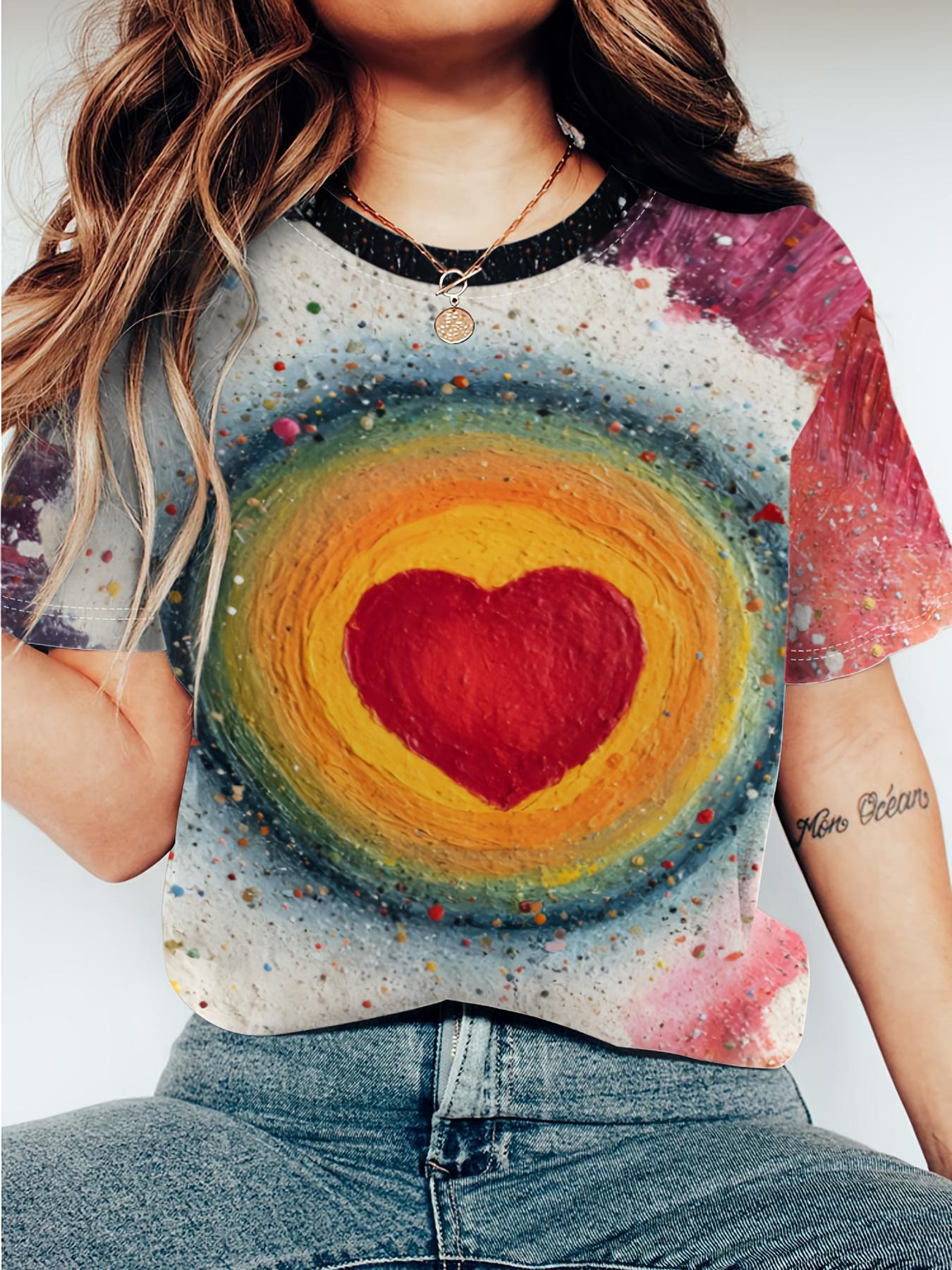 Popular Gradient Rainbow Heart Short Sleeve T-Shirt with Oil Painting Pattern Texture. Women S Casual Daily Wear Round Neck T-Shirt. Short-Sleeved. Ro 2XL дубильна кора
Popular Gradient Rainbow Heart Short Sleeve T-Shirt with Oil Painting Pattern Texture. Women S Casual Daily Wear Round Neck T-Shirt. Short-Sleeved. Ro 2XL дубильна кора