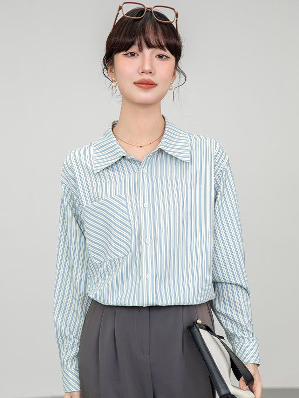 French Blue Striped Retro Collar Shirt - Loose Fit, Spring Style, Age-Reducing Hong Kong Design L
French Blue Striped Retro Collar Shirt - Loose Fit, Spring Style, Age-Reducing Hong Kong Design L