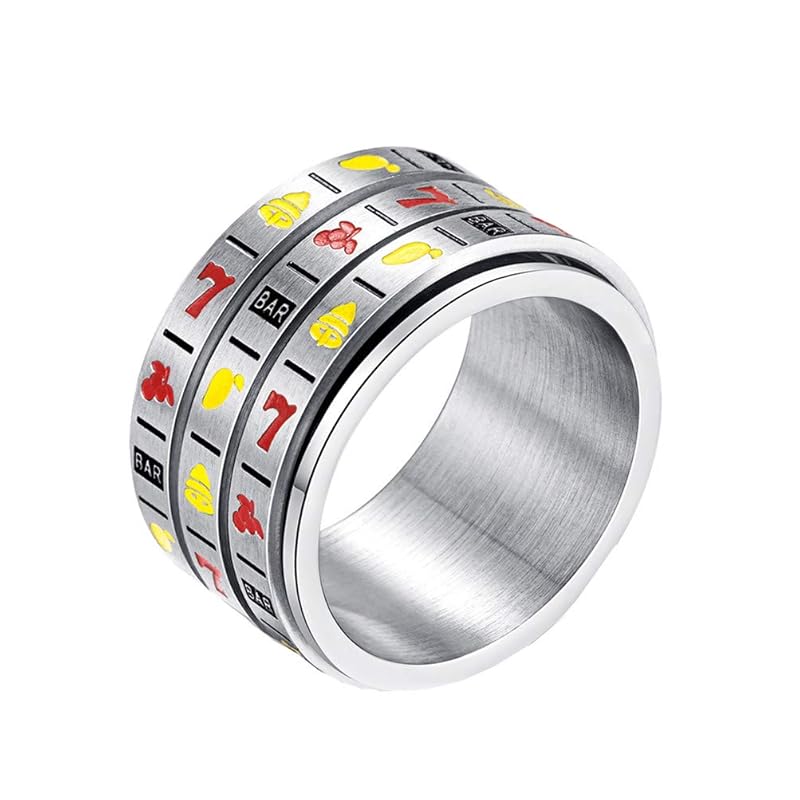 Oakky unisex stainless steel Fruit slot machine pattern fun rotatable lucky ring Creative 3 layers are gambling size 24
Oakky unisex stainless steel Fruit slot machine pattern fun rotatable lucky ring Creative 3 layers are gambling size 24