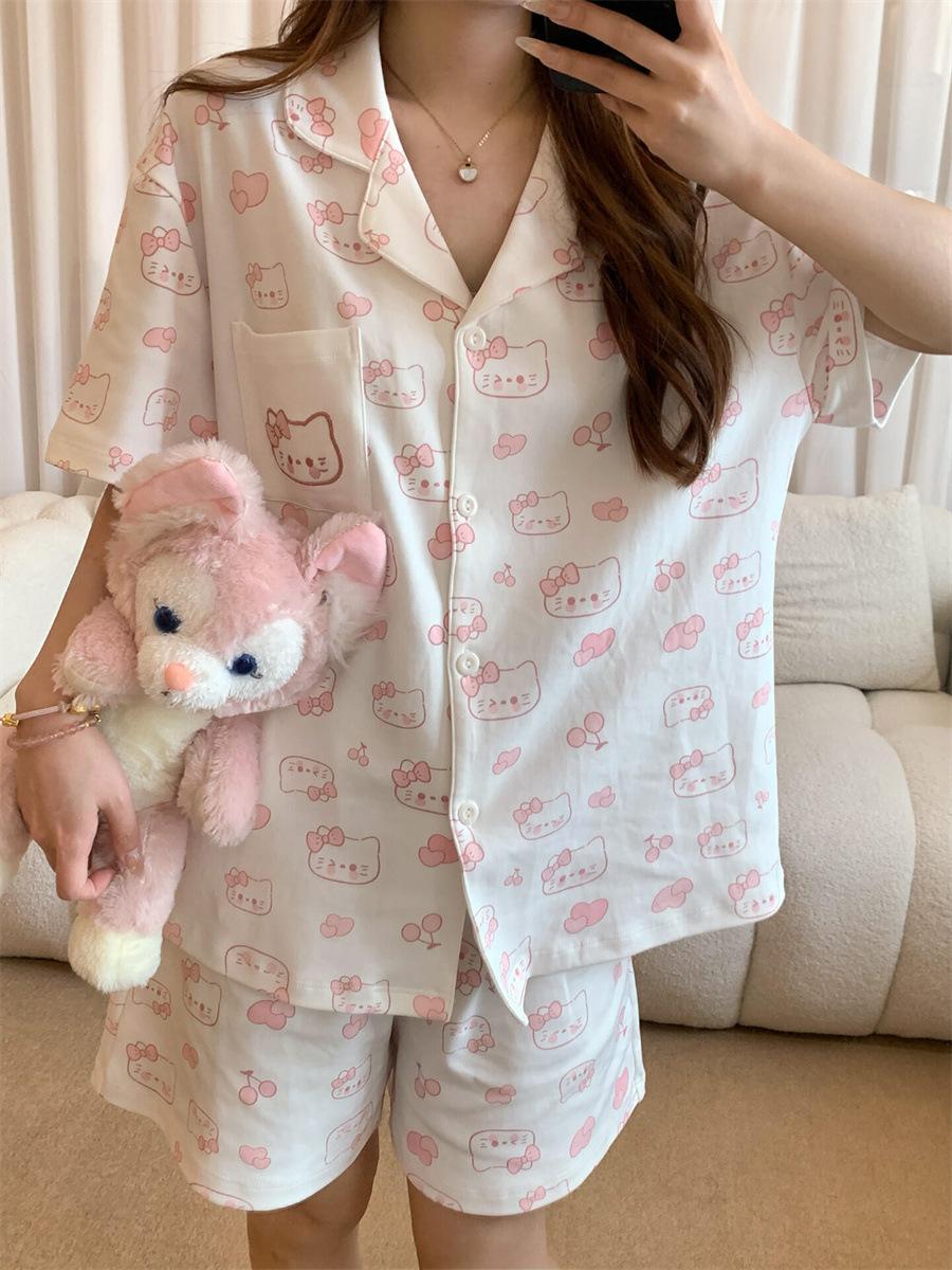 Sweet girl Kitty cat pajamas women s summer short-sleeved shorts cardigan suit student dormitory outside loungewear S
Sweet girl Kitty cat pajamas women s summer short-sleeved shorts cardigan suit student dormitory outside loungewear S